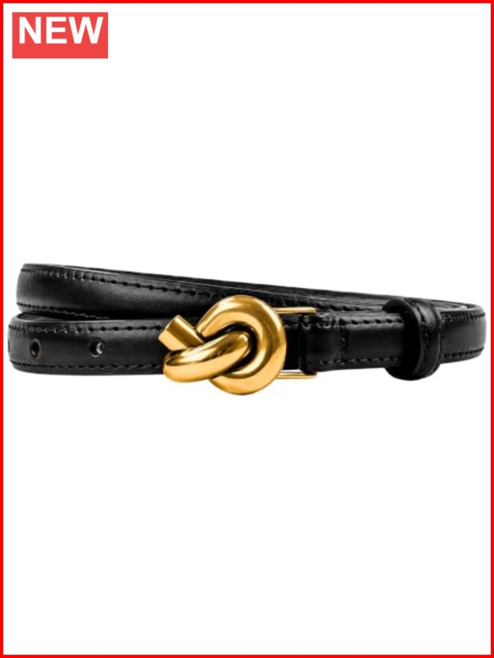 100% Cowhide Leather Belt with Gold Knot Buckle